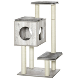 PawHut Multi-Level Cat Tree Tower Activity Center Climbing Stand Kitten House Furniture with Scratching Posts Condo Perch Plush Cushion Grey