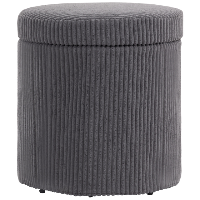 HOMCOM 40cm Round Storage Ottoman, Corduroy Footstool with Removable Lid and Legs, Vanity Stool for Living Room, Bedroom, Grey - image 1