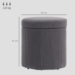 HOMCOM 40cm Round Storage Ottoman, Corduroy Footstool with Removable Lid and Legs, Vanity Stool for Living Room, Bedroom, Grey - thumbnail 3