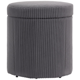 HOMCOM 40cm Round Storage Ottoman, Corduroy Footstool with Removable Lid and Legs, Vanity Stool for Living Room, Bedroom, Grey - thumbnail 1