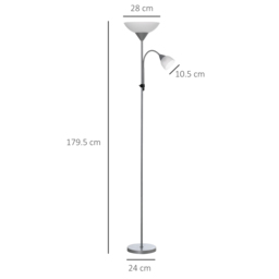 HOMCOM Modern Floor Reading Lamp 2 Adjustable Heads Light Steel Base Living Room Bedroom Office, 179.5cm - Aosom UK - thumbnail 3