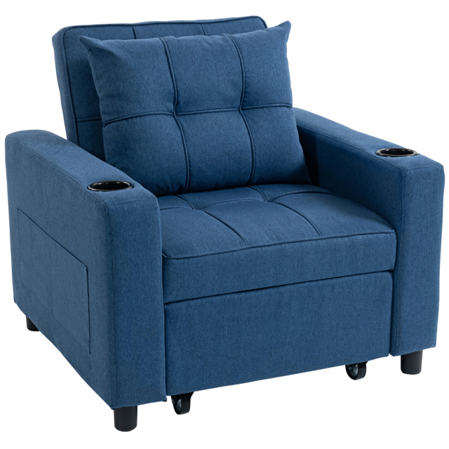 HOMCOM 3-in-1 Single Sofa Bed, Convertible Sleeper Chair Bed - Dark Blue - image 1