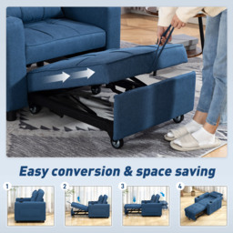 HOMCOM 3-in-1 Single Sofa Bed, Convertible Sleeper Chair Bed - Dark Blue - thumbnail 4