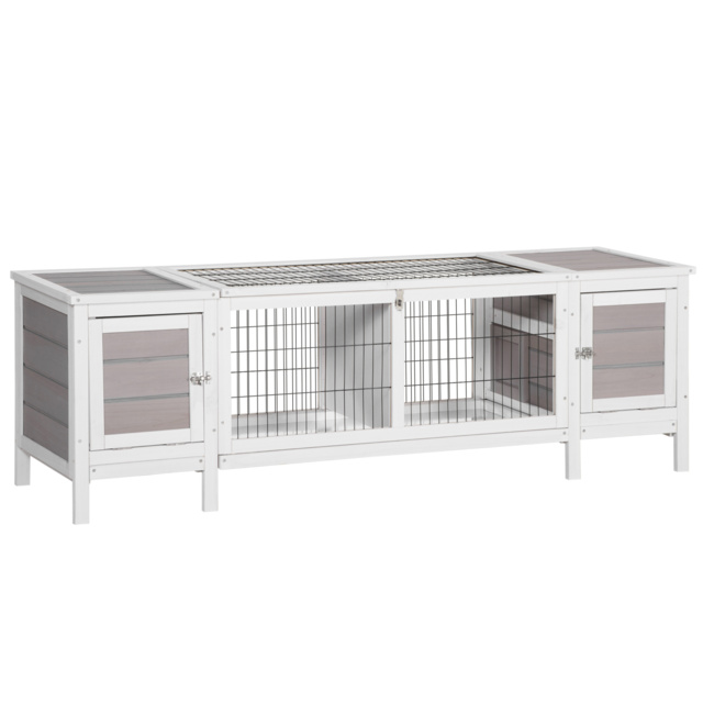 PawHut Wooden Rabbit Hutch, Guinea Pig Cage, Separable Bunny Run, Small Animal House for Indoor with Slide-out Tray, 161 x 50.5 x 53.3cm, Grey - image 1