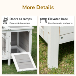 PawHut Wooden Rabbit Hutch, Guinea Pig Cage, Separable Bunny Run, Small Animal House for Indoor with Slide-out Tray, 161 x 50.5 x 53.3cm, Grey - thumbnail 8