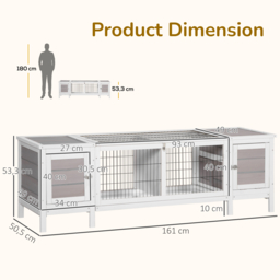 PawHut Wooden Rabbit Hutch, Guinea Pig Cage, Separable Bunny Run, Small Animal House for Indoor with Slide-out Tray, 161 x 50.5 x 53.3cm, Grey - thumbnail 3