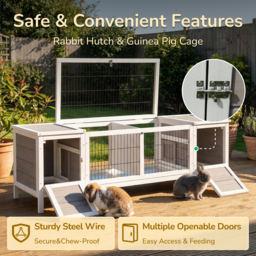 PawHut Wooden Rabbit Hutch, Guinea Pig Cage, Separable Bunny Run, Small Animal House for Indoor with Slide-out Tray, 161 x 50.5 x 53.3cm, Grey - thumbnail 5