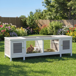 PawHut Wooden Rabbit Hutch, Guinea Pig Cage, Separable Bunny Run, Small Animal House for Indoor with Slide-out Tray, 161 x 50.5 x 53.3cm, Grey - thumbnail 2