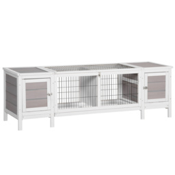 PawHut Wooden Rabbit Hutch, Guinea Pig Cage, Separable Bunny Run, Small Animal House for Indoor with Slide-out Tray, 161 x 50.5 x 53.3cm, Grey - thumbnail 1