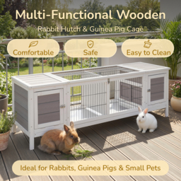 PawHut Wooden Rabbit Hutch, Guinea Pig Cage, Separable Bunny Run, Small Animal House for Indoor with Slide-out Tray, 161 x 50.5 x 53.3cm, Grey - thumbnail 4