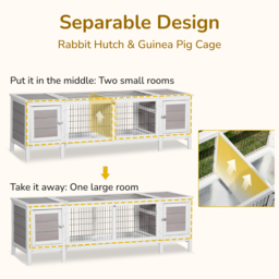 PawHut Wooden Rabbit Hutch, Guinea Pig Cage, Separable Bunny Run, Small Animal House for Indoor with Slide-out Tray, 161 x 50.5 x 53.3cm, Grey - thumbnail 6