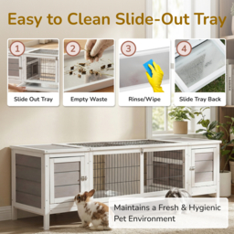 PawHut Wooden Rabbit Hutch, Guinea Pig Cage, Separable Bunny Run, Small Animal House for Indoor with Slide-out Tray, 161 x 50.5 x 53.3cm, Grey - thumbnail 7