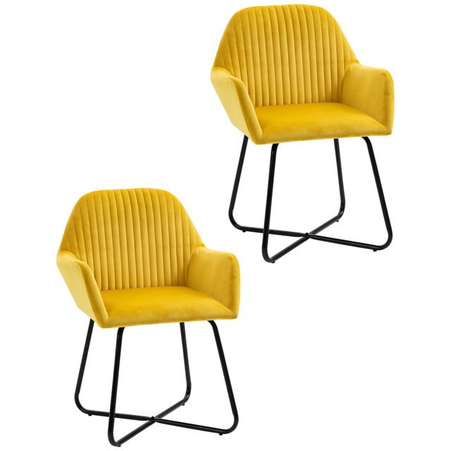 HOMCOM Modern Accent Chair, Velvet-Feel Fabric Upholstered Armchair with Metal Base for Living Room, Set of 2, Yellow - image 1