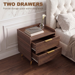 HOMCOM Elegant Two-Drawer Bedside Table - Walnut Brown - thumbnail 5