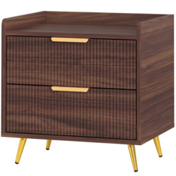 HOMCOM Elegant Two-Drawer Bedside Table - Walnut Brown - thumbnail 1