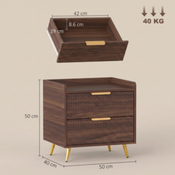 HOMCOM Elegant Two-Drawer Bedside Table - Walnut Brown - thumbnail 3