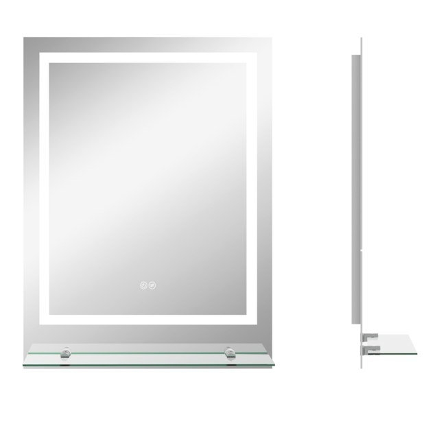 kleankin Illuminated Vanity Mirror: Smart LED Lighting, Anti-Fog, Shelving, 3 Colour Modes, 80x60cm - Aosom UK - image 1