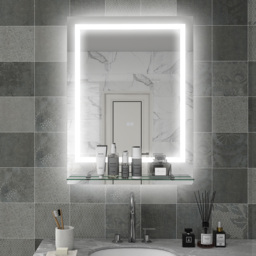 kleankin Illuminated Vanity Mirror: Smart LED Lighting, Anti-Fog, Shelving, 3 Colour Modes, 80x60cm - Aosom UK - thumbnail 2