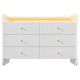 6-Drawer Sideboard with RGB LED Lighting, Fluted Design, Storage Cabinet for Bedroom, Living Room, Dining Room, 120L x 40W x 75H cm, White - Aosom.UK - thumbnail 2
