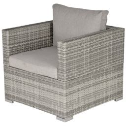 Outsunny Outdoor Patio Furniture Single Rattan Sofa Chair Padded Cushion All Weather for Garden Poolside Balcony Grey - thumbnail 1