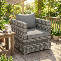 Outsunny Outdoor Patio Furniture Single Rattan Sofa Chair Padded Cushion All Weather for Garden Poolside Balcony Grey - thumbnail 8