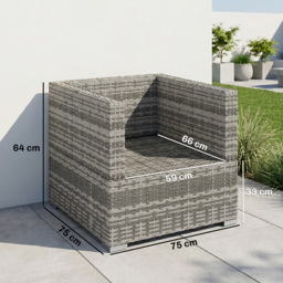 Outsunny Outdoor Patio Furniture Single Rattan Sofa Chair Padded Cushion All Weather for Garden Poolside Balcony Grey - thumbnail 3