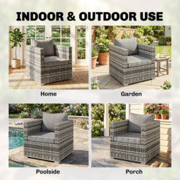 Outsunny Outdoor Patio Furniture Single Rattan Sofa Chair Padded Cushion All Weather for Garden Poolside Balcony Grey - thumbnail 7