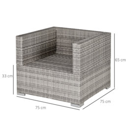 Outsunny Outdoor Patio Furniture Single Rattan Sofa Chair Padded Cushion All Weather for Garden Poolside Balcony Grey - thumbnail 3