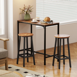 HOMCOM Bar Stools Set of 2 Breakfast Bar Stools with Footrest, Industrial Round, 32 x 32 x 65 cm, Rustic Brown - thumbnail 8