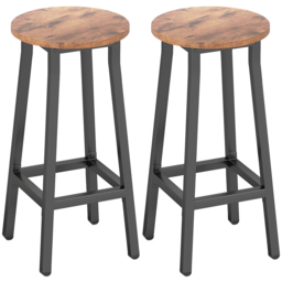 HOMCOM Bar Stools Set of 2 Breakfast Bar Stools with Footrest, Industrial Round, 32 x 32 x 65 cm, Rustic Brown - thumbnail 1