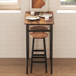 HOMCOM Bar Stools Set of 2 Breakfast Bar Stools with Footrest, Industrial Round, 32 x 32 x 65 cm, Rustic Brown - thumbnail 9