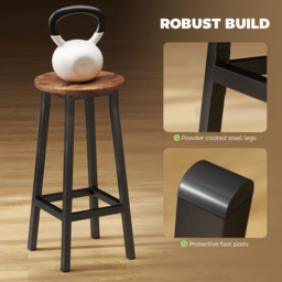 HOMCOM Bar Stools Set of 2 Breakfast Bar Stools with Footrest, Industrial Round, 32 x 32 x 65 cm, Rustic Brown - thumbnail 5