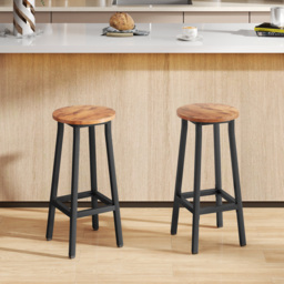HOMCOM Bar Stools Set of 2 Breakfast Bar Stools with Footrest, Industrial Round, 32 x 32 x 65 cm, Rustic Brown - thumbnail 2