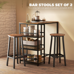 HOMCOM Bar Stools Set of 2 Breakfast Bar Stools with Footrest, Industrial Round, 32 x 32 x 65 cm, Rustic Brown - thumbnail 7