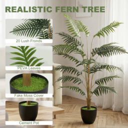 HOMCOM Artificial Fern Topiary Tree, Realistic Artificial Plant in Cement Pot, Fake Plant, 120cm - thumbnail 4