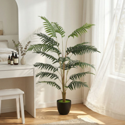 HOMCOM Artificial Fern Topiary Tree, Realistic Artificial Plant in Cement Pot, Fake Plant, 120cm - thumbnail 2