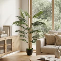 HOMCOM Artificial Fern Topiary Tree, Realistic Artificial Plant in Cement Pot, Fake Plant, 120cm - thumbnail 7