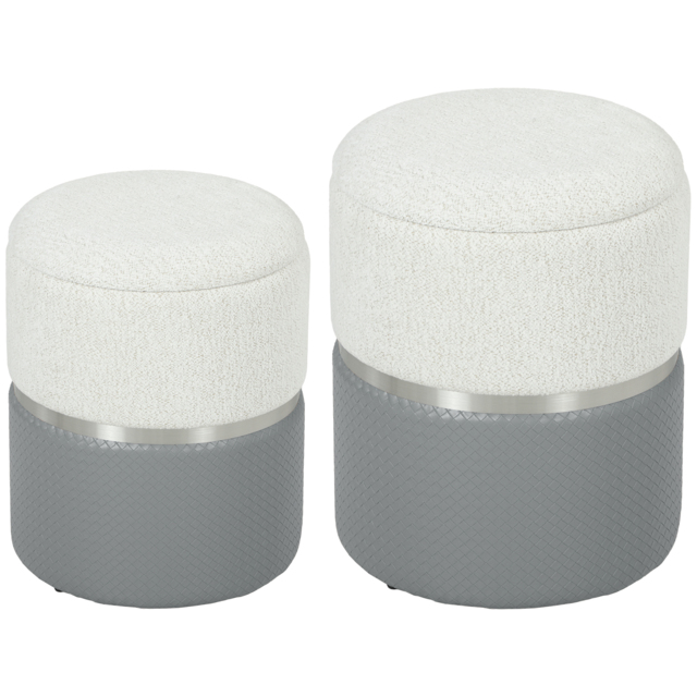 HOMCOM Nesting Round Ottoman with Storage Set of 2 - Cream/Grey - image 1