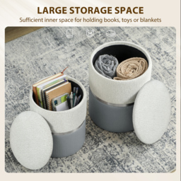 HOMCOM Nesting Round Ottoman with Storage Set of 2 - Cream/Grey - thumbnail 5