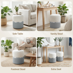 HOMCOM Nesting Round Ottoman with Storage Set of 2 - Cream/Grey - thumbnail 7