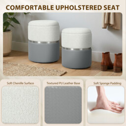 HOMCOM Nesting Round Ottoman with Storage Set of 2 - Cream/Grey - thumbnail 6