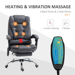 Vinsetto Heated Massage Office Chair Vibration Massage Reclining Adjustable Swivel Ergonomic High Back with Footrest, Dark Grey - Aosom UK - thumbnail 4