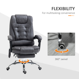 Vinsetto Heated Massage Office Chair Vibration Massage Reclining Adjustable Swivel Ergonomic High Back with Footrest, Dark Grey - Aosom UK - thumbnail 7