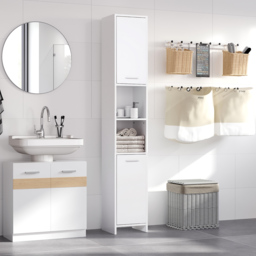 HOMCOM Tall Bathroom Storage Cabinet with Three-position Adjustable Shelves Free Standing Storage Cabinet For Neutral Style, Hallway White - Aosom UK - thumbnail 2