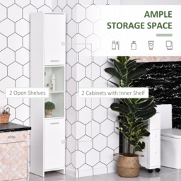 HOMCOM Tall Bathroom Storage Cabinet with Three-position Adjustable Shelves Free Standing Storage Cabinet For Neutral Style, Hallway White - Aosom UK - thumbnail 4