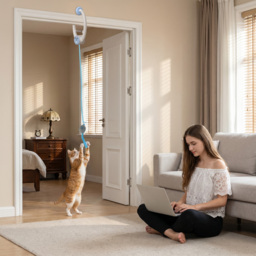 PawHut Interactive Cat Toys for Indoor Kittens & Adult USB Rechargeable Door Hanging Bouncing Mouse Teaser - thumbnail 2