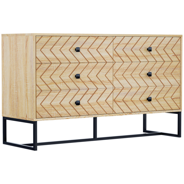 HOMCOM 6 Drawer Chest Sideboard Cabinet Storage Unit Hallway Bedroom Livingroom Zig Zag Design w/ Black Metal Handles Anti Tip 71x120cm - Aosom UK - image 1