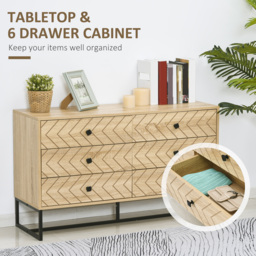 HOMCOM 6 Drawer Chest Sideboard Cabinet Storage Unit Hallway Bedroom Livingroom Zig Zag Design w/ Black Metal Handles Anti Tip 71x120cm - Aosom UK - thumbnail 4
