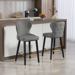 HOMCOM Bar Stools Set of 2, PU Leather Barstools with Back, Footrest and Wood Legs for Kitchen, Counter, Breakfast Bar, Grey - thumbnail 8