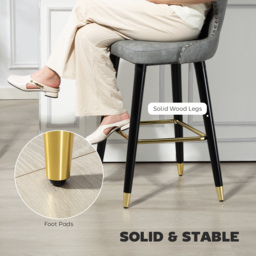 HOMCOM Bar Stools Set of 2, PU Leather Barstools with Back, Footrest and Wood Legs for Kitchen, Counter, Breakfast Bar, Grey - thumbnail 7